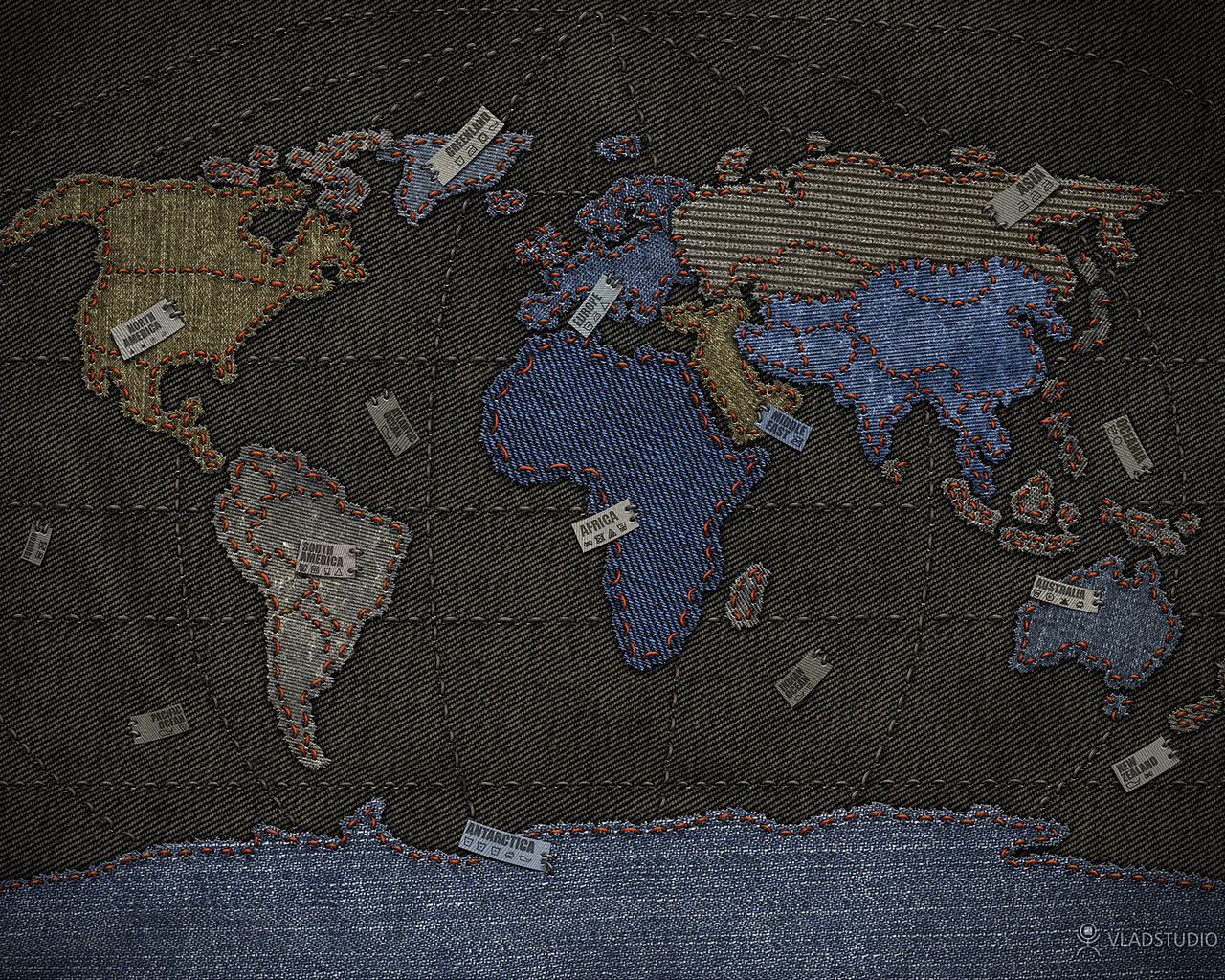 Try this map art from Vlad Studio featuring a denim fabric and selected 